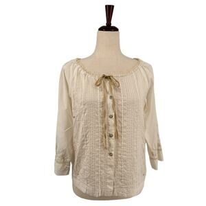 Contrepoint Embroidered Button Down M Vintage Drawstring Boat Neck Cottagecore